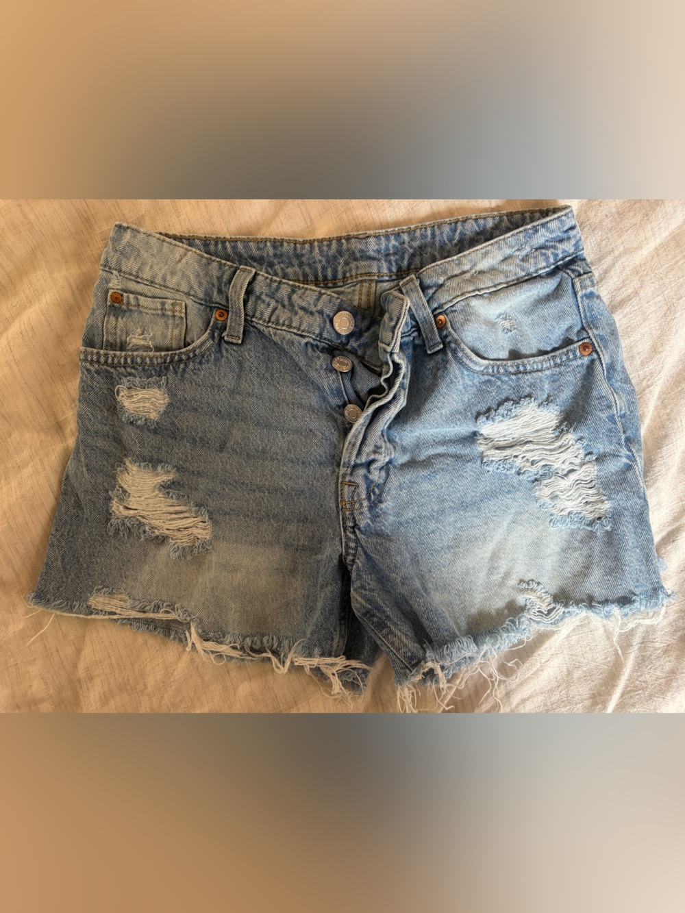 H&M Light Blue Distressed High-Rise Denim Shorts